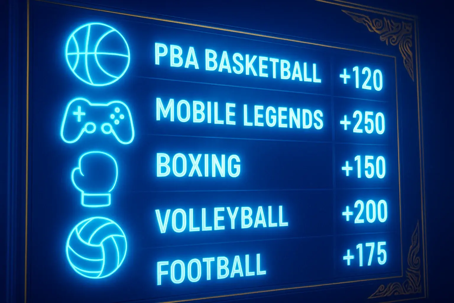 Sports betting markets with PBA, Mobile Legends, boxing, volleyball, football odds